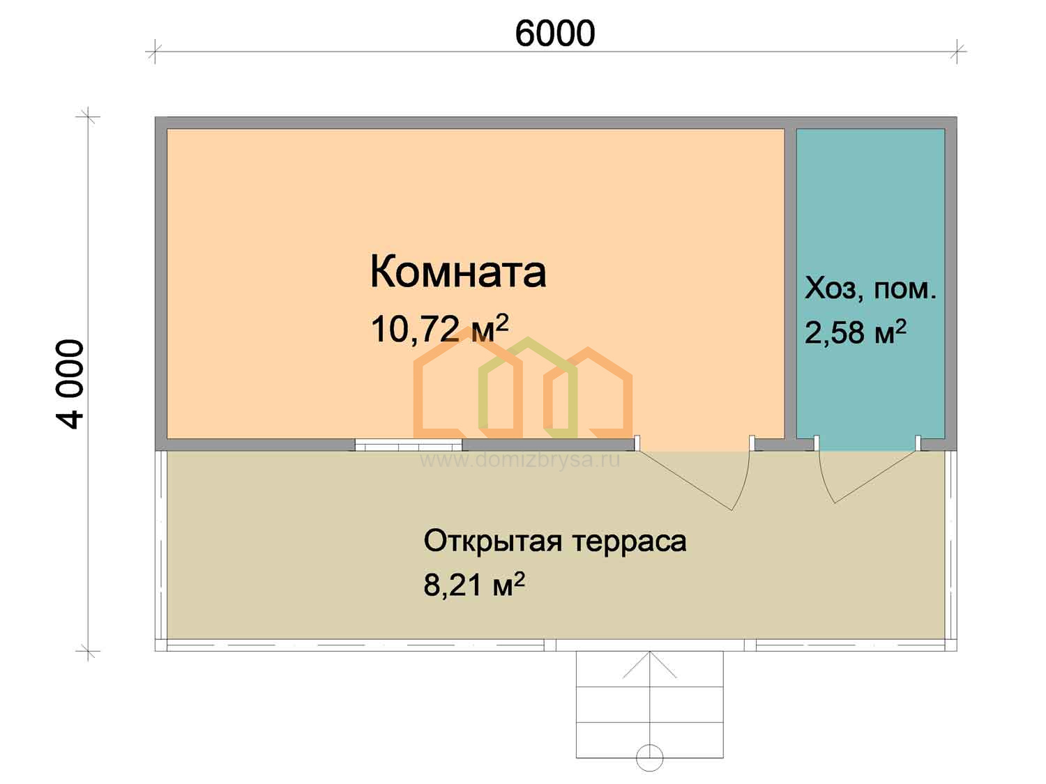 Каркасный садовый домик с террасой Кедр-2 (КТ) 4x6 Площадь: 24 м² с  террасой под ключ в Рыбинске