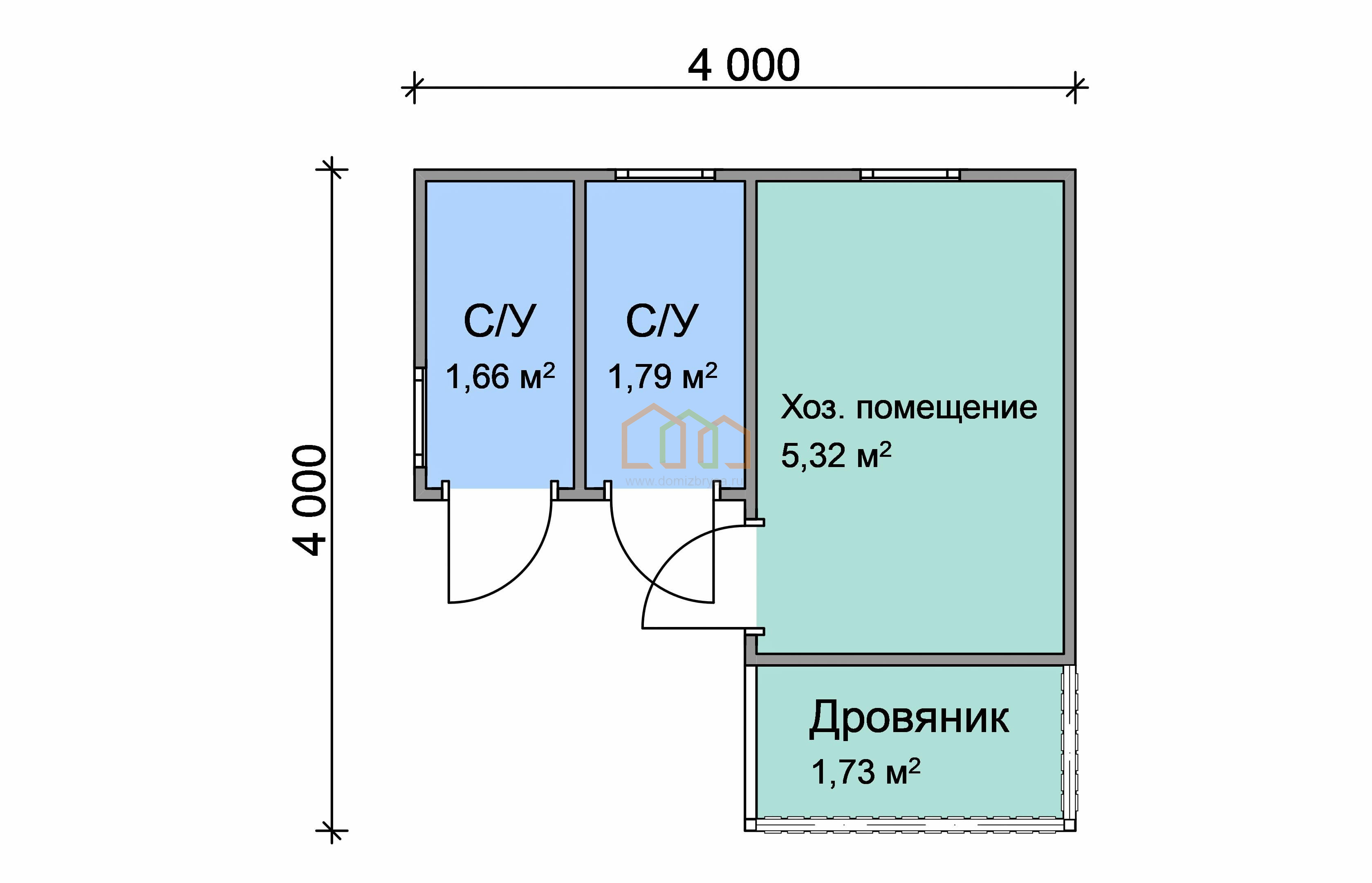 Угловой хозблок с туалетом, душем и дровником 4x4 (16 м²), цена 202500 руб.  под ключ в Рыбинске